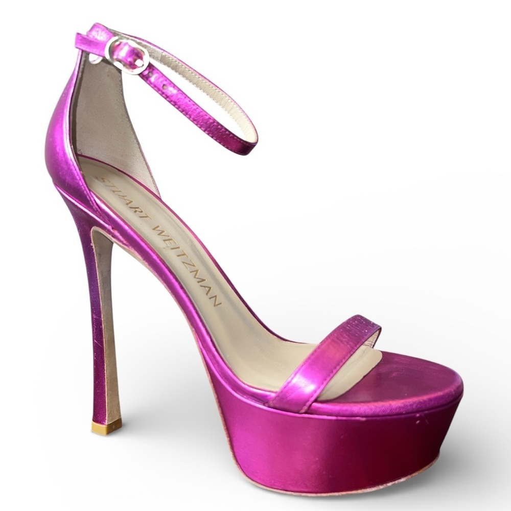 Stuart Weitzman Sz 8.5 Fuchsia Pink NudistCurve Platform Stiletto Sandals New